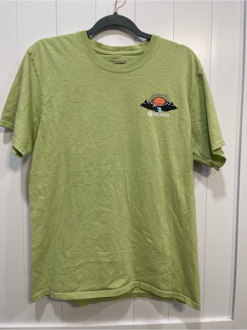 Dravus Men's Short Sleeve Crew Tee in Light Green with Sunrise Logo medium